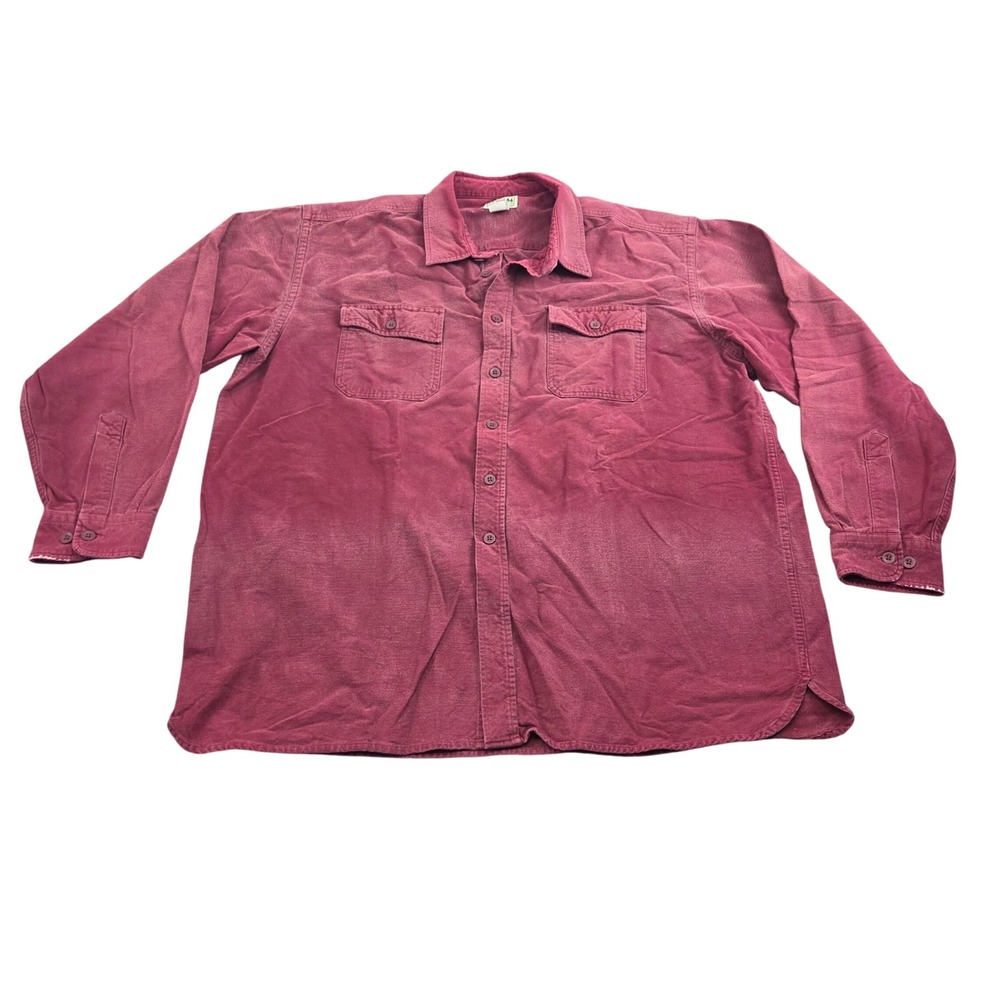 Vintage LL Bean Chamois Shirt Mens XXL Burgundy Red Heavy Flannel Workwear Retro